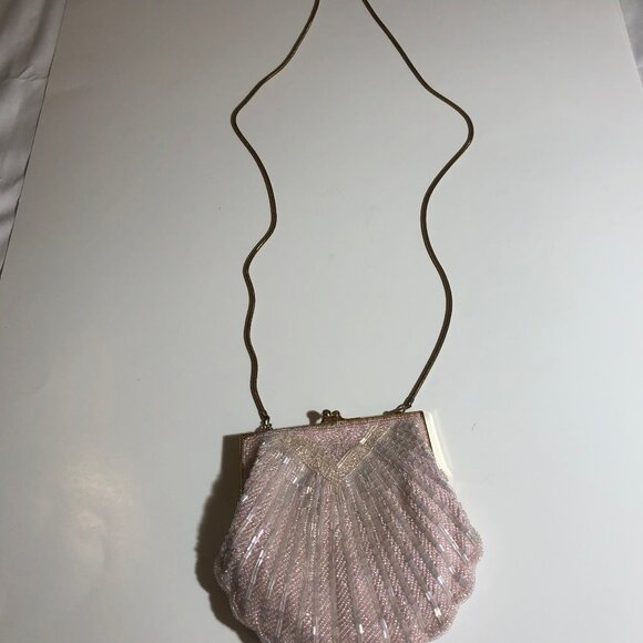 Bechamel Pink Iridescent Beaded Shell Evening Bag โ Vintage-Inspired - Picture 6 of 12